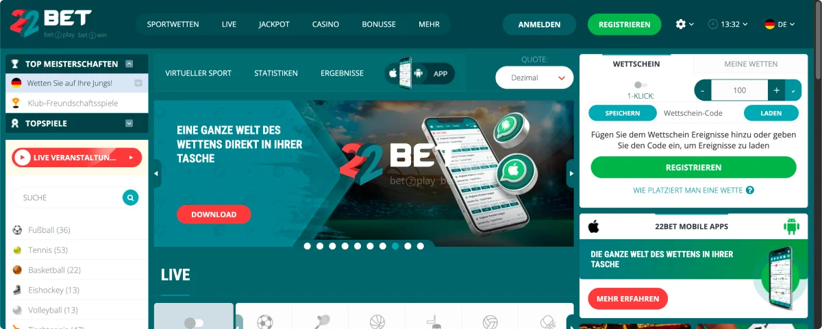 22Bet Online-Sportwetten